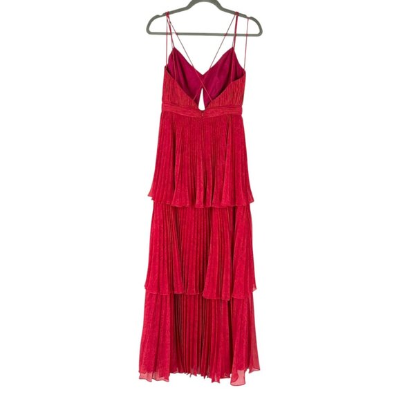 Amur Dominique Tiered Pleated Lace Print Maxi Dress in Raspberry Rose - Picture 3 of 11